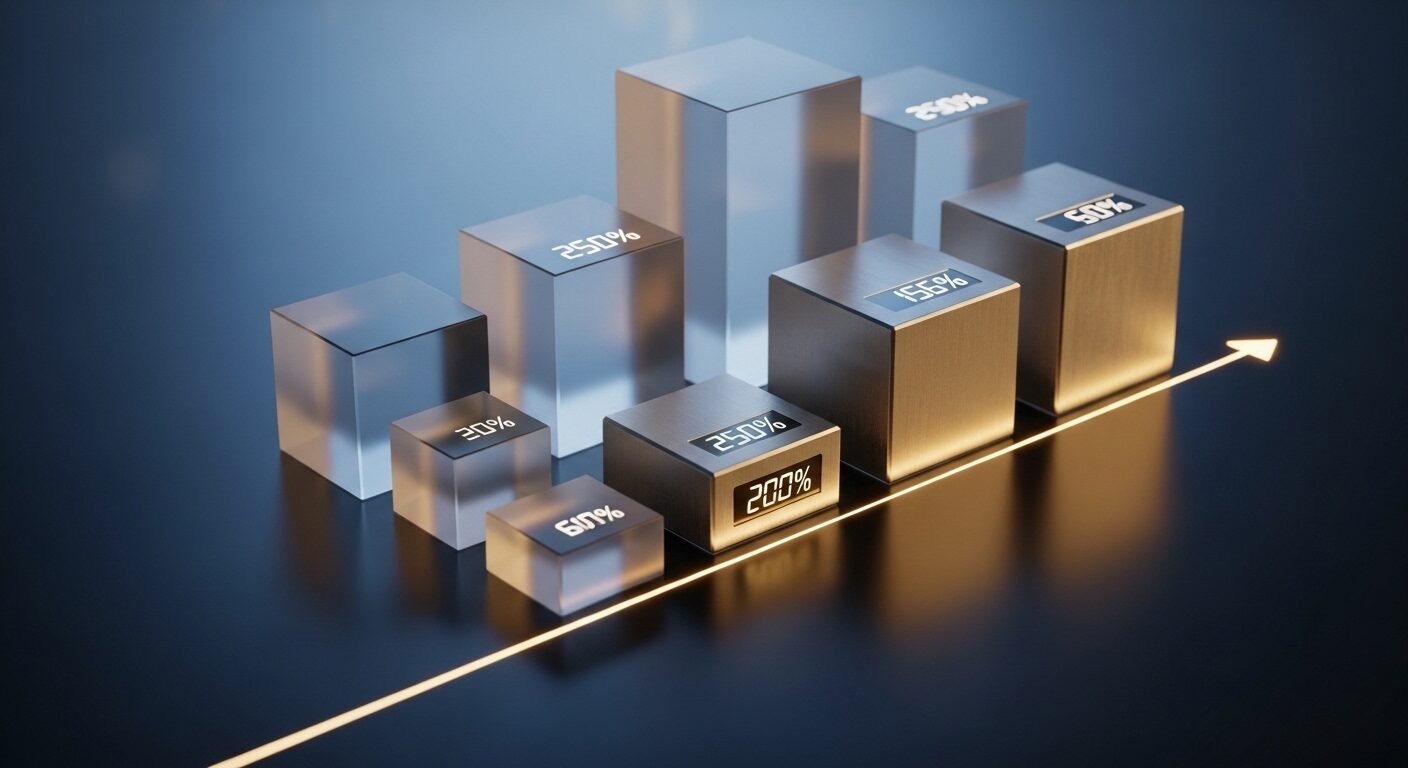 Hình ảnh minh họa kế hoạch tài chính và phân bổ ngân sách khoa học với các khối hình học, tượng trưng cho sự tăng trưởng và ổn định, đặc biệt quan trọng trong bối cảnh cải cách tiền lương 2024.