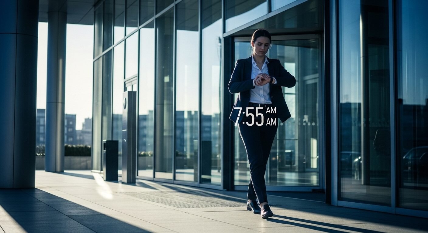 Chuyên gia đúng giờ, tự tin bước vào văn phòng hiện đại, thể hiện sự chuyên nghiệp cần có để trả lời tốt các câu hỏi phỏng vấn nhân viên nhân sự. Chuyên gia đúng giờ, tự tin bước vào văn phòng hiện đại, thể hiện sự chuyên nghiệp cần có để trả lời tốt các câu hỏi phỏng vấn nhân viên nhân sự.