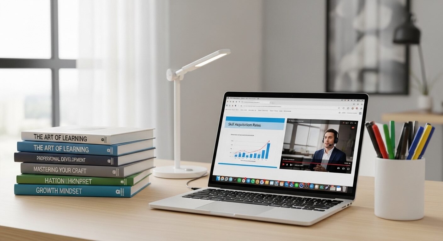 Bàn làm việc hiện đại với laptop và sách phát phát triển kỹ năng, minh họa quá trình học hỏi để chuẩn bị sự nghiệp, bao gồm tìm hiểu cách trả lời mức lương mong muốn khi chưa có kinh nghiệm. Bàn làm việc hiện đại với laptop và sách phát phát triển kỹ năng, minh họa quá trình học hỏi để chuẩn bị sự nghiệp, bao gồm tìm hiểu cách trả lời mức lương mong muốn khi chưa có kinh nghiệm.