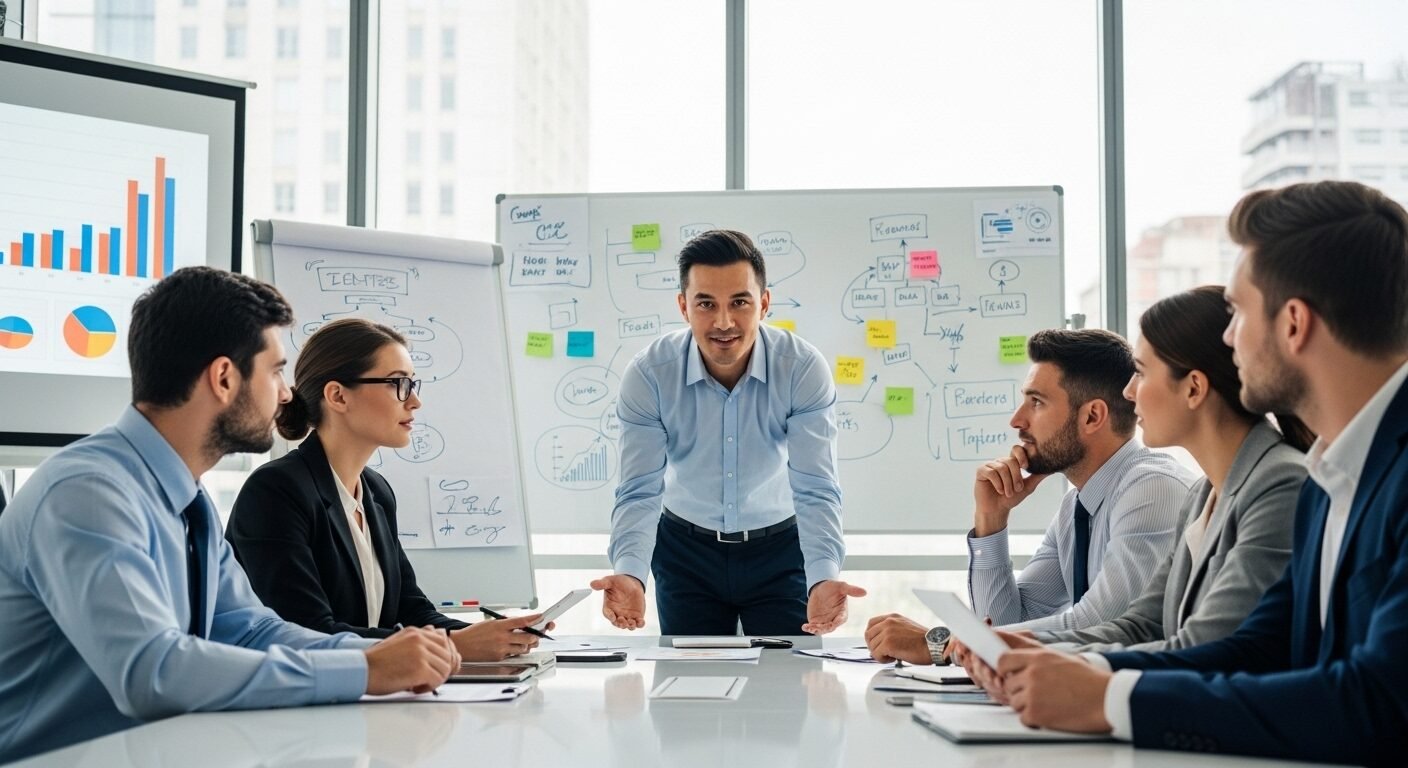 Một nhóm chuyên gia đa dạng đang thảo luận dự án sôi nổi tại bàn hội nghị, thể hiện kỹ năng giao tiếp và làm việc nhóm chuyên nghiệp, rất hữu ích cho các tình huống tiếng Anh phỏng vấn xin việc làm. Một nhóm chuyên gia đa dạng đang thảo luận dự án sôi nổi tại bàn hội nghị, thể hiện kỹ năng giao tiếp và làm việc nhóm chuyên nghiệp, rất hữu ích cho các tình huống tiếng Anh phỏng vấn xin việc làm.