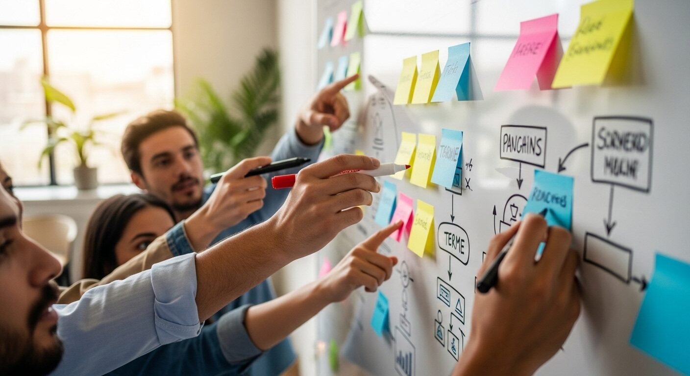 Nhóm chuyên gia trẻ đa dạng cộng tác sôi nổi trên bảng trắng đầy ghi chú, thể hiện tinh thần làm việc nhóm và phát triển ý tưởng. Kỹ năng này rất hữu ích khi bạn tìm kiếm cách trả lời phỏng vấn khi chưa có kinh nghiệm. Nhóm chuyên gia trẻ đa dạng cộng tác sôi nổi trên bảng trắng đầy ghi chú, thể hiện tinh thần làm việc nhóm và phát triển ý tưởng. Kỹ năng này rất hữu ích khi bạn tìm kiếm cách trả lời phỏng vấn khi chưa có kinh nghiệm.