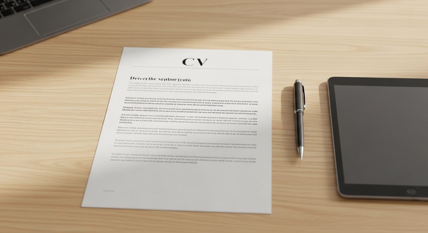 Góc nhìn từ trên xuống bàn làm việc hiện đại, gọn gàng với một CV chuyên nghiệp được đặt ngay ngắn, kèm bút và máy tính bảng. Không gian lý tưởng để xem xét và hoàn thiện CV và Portfolio của bạn. Góc nhìn từ trên xuống bàn làm việc hiện đại, gọn gàng với một CV chuyên nghiệp được đặt ngay ngắn, kèm bút và máy tính bảng. Không gian lý tưởng để xem xét và hoàn thiện CV và Portfolio của bạn.