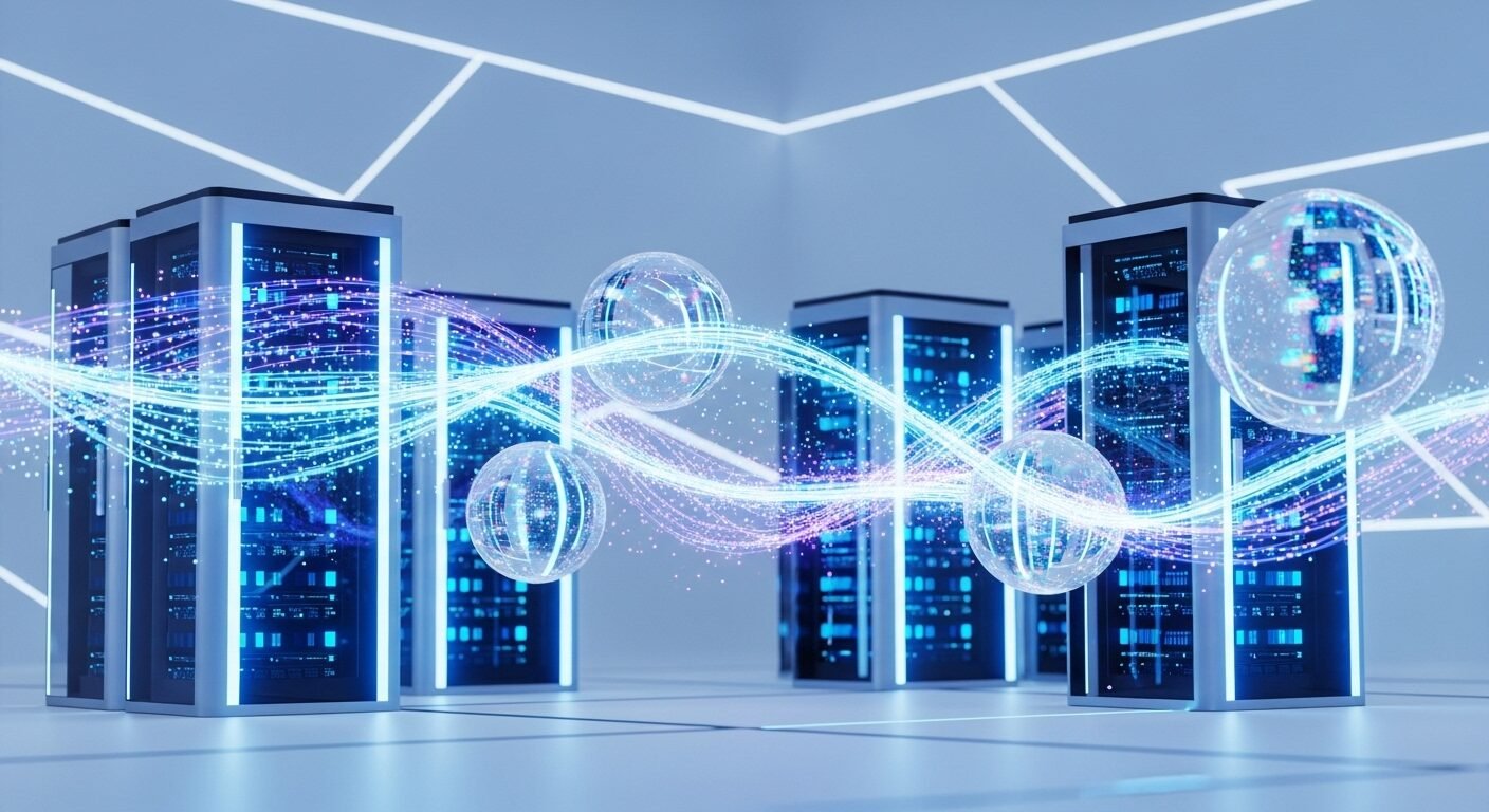 Cơ sở hạ tầng điện toán đám mây trừu tượng, tương lai với các luồng dữ liệu và máy chủ kỹ thuật số, minh họa công nghệ tiên tiến cho các dịch vụ như review HOPEE. Cơ sở hạ tầng điện toán đám mây trừu tượng, tương lai với các luồng dữ liệu và máy chủ kỹ thuật số, minh họa công nghệ tiên tiến cho các dịch vụ như review HOPEE.