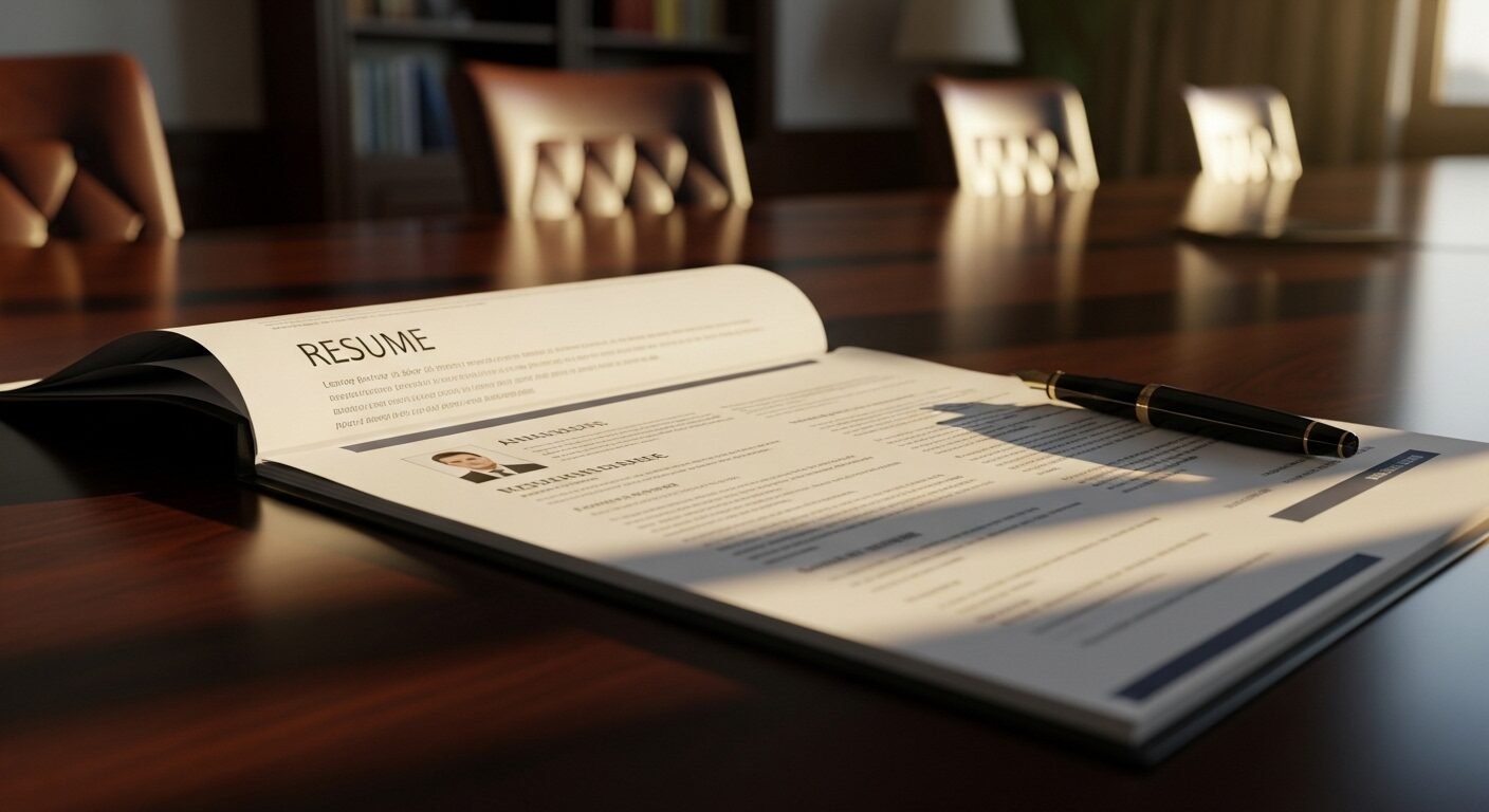 Hồ sơ xin việc chuyên nghiệp trên bàn họp gỗ bóng, dưới ánh nắng vàng, thể hiện sự chuẩn bị kỹ lưỡng giúp bạn tự tin với cách trả lời phỏng vấn giới thiệu bản thân. Hồ sơ xin việc chuyên nghiệp trên bàn họp gỗ bóng, dưới ánh nắng vàng, thể hiện sự chuẩn bị kỹ lưỡng giúp bạn tự tin với cách trả lời phỏng vấn giới thiệu bản thân.