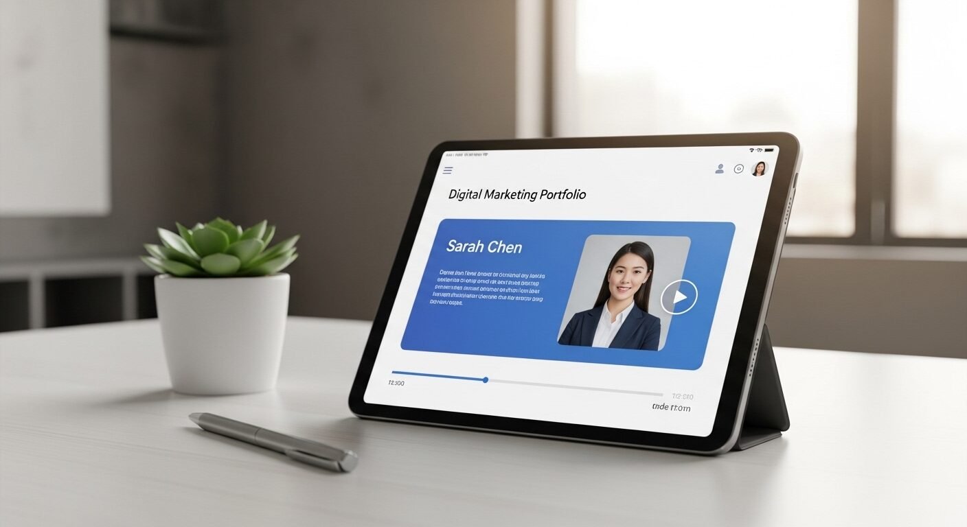 Máy tính bảng hiện hồ sơ năng lực số hoặc video giới thiệu ứng tuyển chuyên nghiệp trên bàn làm việc tối giản. Hình ảnh minh họa cách Hồ sơ tìm việc và CV ứng tuyển khác nhau được trình bày rõ ràng trên giao diện hiện đại. Máy tính bảng hiện hồ sơ năng lực số hoặc video giới thiệu ứng tuyển chuyên nghiệp trên bàn làm việc tối giản. Hình ảnh minh họa cách Hồ sơ tìm việc và CV ứng tuyển khác nhau được trình bày rõ ràng trên giao diện hiện đại.