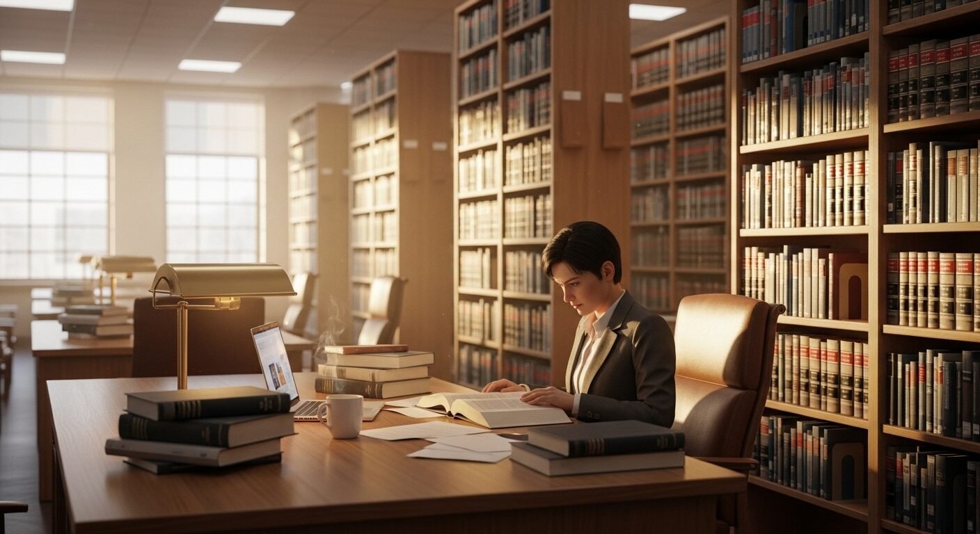 Một người đang học tập chăm chỉ trong thư viện luật hiện đại, minh chứng cho sự học hỏi liên tục cần thiết để có GPA trong CV ngành Luật ấn tượng. Một người đang học tập chăm chỉ trong thư viện luật hiện đại, minh chứng cho sự học hỏi liên tục cần thiết để có GPA trong CV ngành Luật ấn tượng.