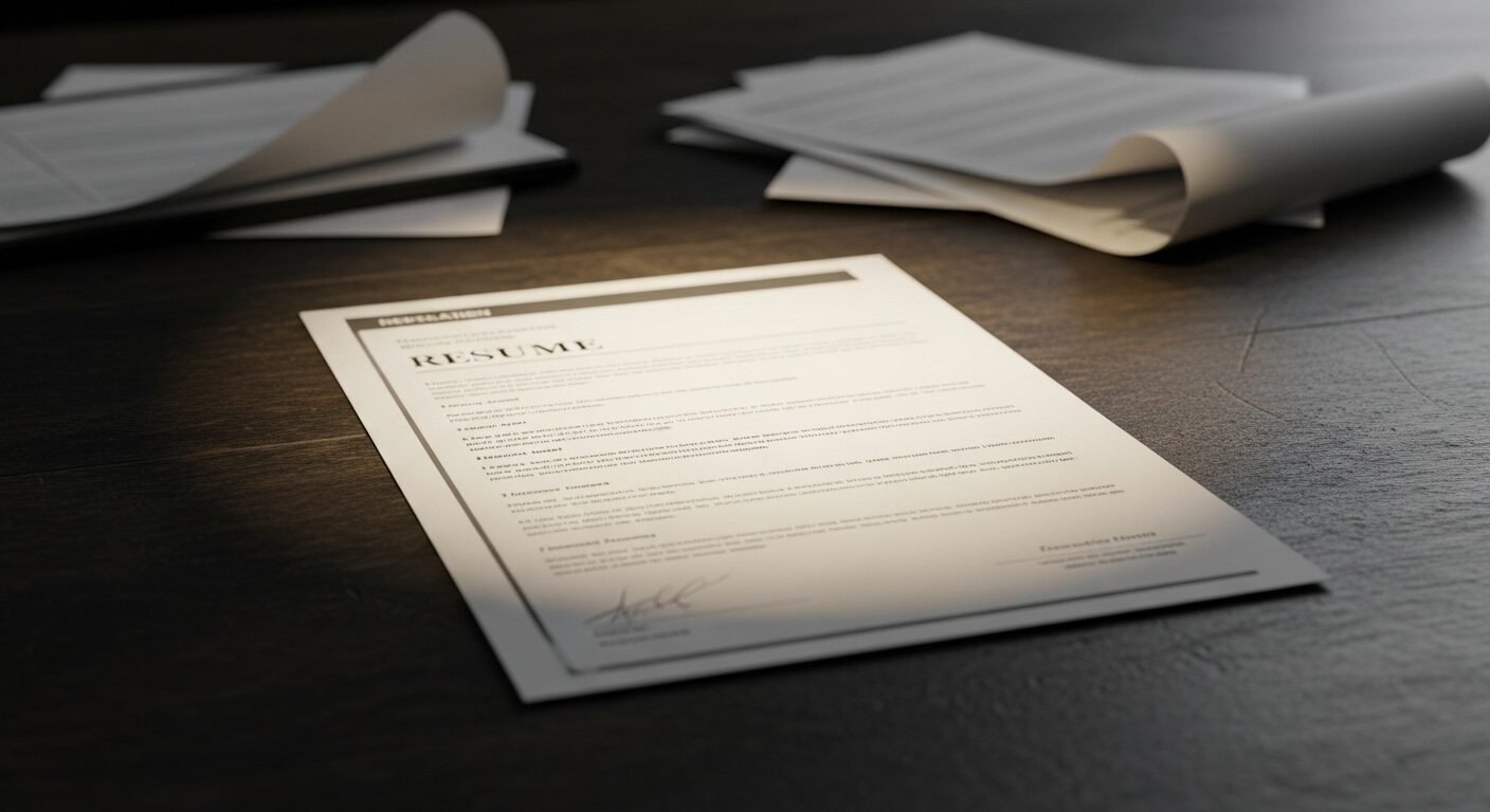 Hồ sơ xin việc làm chuyên nghiệp được đặt gọn gàng trên bàn làm việc tối, thể hiện sự đầu tư kỹ lưỡng để tìm việc làm hiệu quả. Hồ sơ xin việc làm chuyên nghiệp được đặt gọn gàng trên bàn làm việc tối, thể hiện sự đầu tư kỹ lưỡng để tìm việc làm hiệu quả.