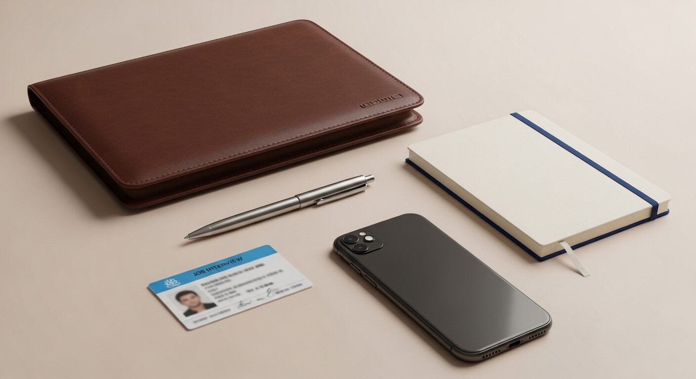 cặp da, bút, sổ tay, thẻ ID, điện thoại thông minh. Chuẩn bị kỹ lưỡng cho cách trả lời phỏng vấn giới thiệu bản thân. cặp da, bút, sổ tay, thẻ ID, điện thoại thông minh. Chuẩn bị kỹ lưỡng cho cách trả lời phỏng vấn giới thiệu bản thân.