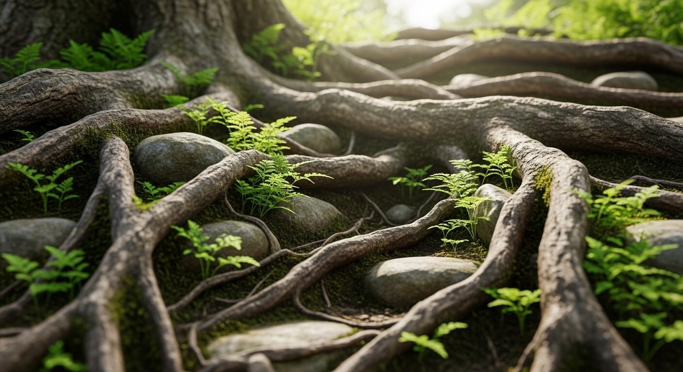 Cận cảnh rễ cây và đá đan xen vững chắc, tạo nền tảng tự nhiên cho dương xỉ, rêu xanh tươi phát triển, gợi liên tưởng đến phát triển sự nghiệp bền vững. Cận cảnh rễ cây và đá đan xen vững chắc, tạo nền tảng tự nhiên cho dương xỉ, rêu xanh tươi phát triển, gợi liên tưởng đến phát triển sự nghiệp bền vững.