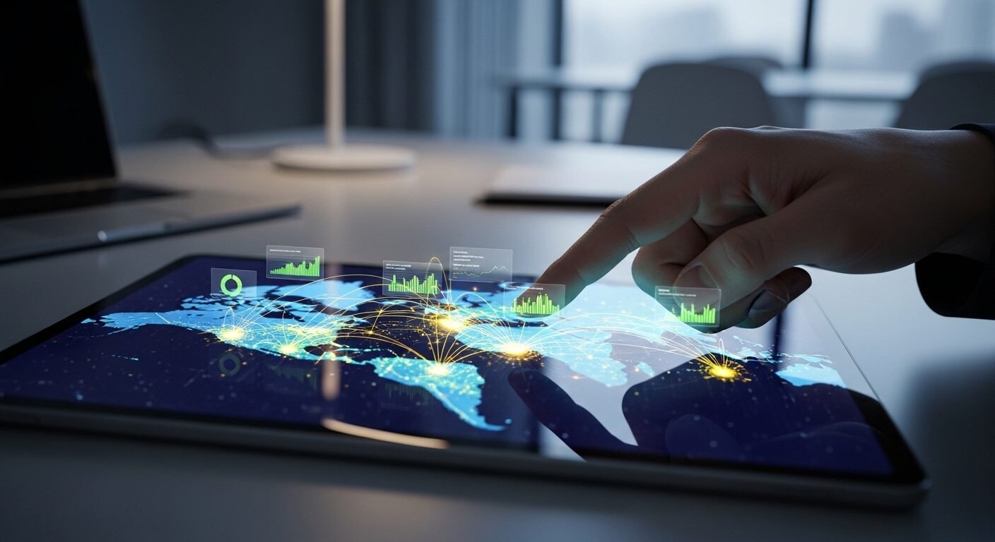 Bàn tay của cán bộ ngoại giao tương tác máy tính bảng hiển thị bản đồ thế giới với dữ liệu ngoại giao số. Bàn tay của cán bộ ngoại giao tương tác máy tính bảng hiển thị bản đồ thế giới với dữ liệu ngoại giao số.