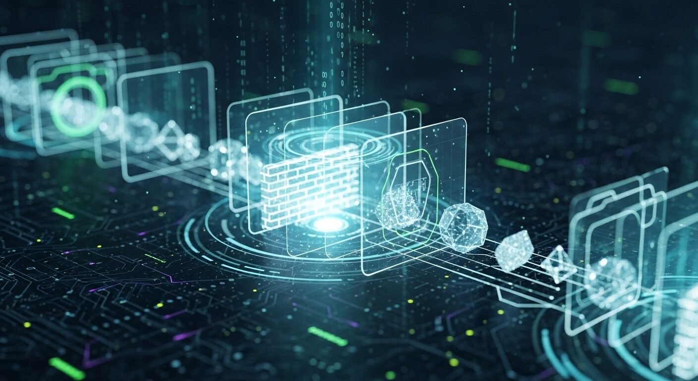 An ninh mạng với lá chắn kỹ thuật số màu xanh bảo vệ dữ liệu, minh họa tầm quan trọng của bảo mật trong ngành Công nghệ thông tin. An ninh mạng với lá chắn kỹ thuật số màu xanh bảo vệ dữ liệu, minh họa tầm quan trọng của bảo mật trong ngành Công nghệ thông tin.